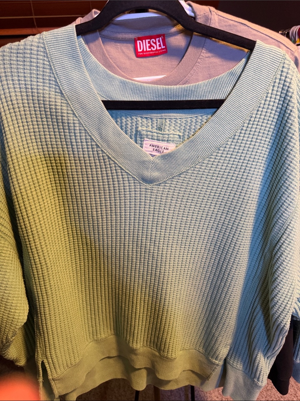American eagle green waffle v-neck